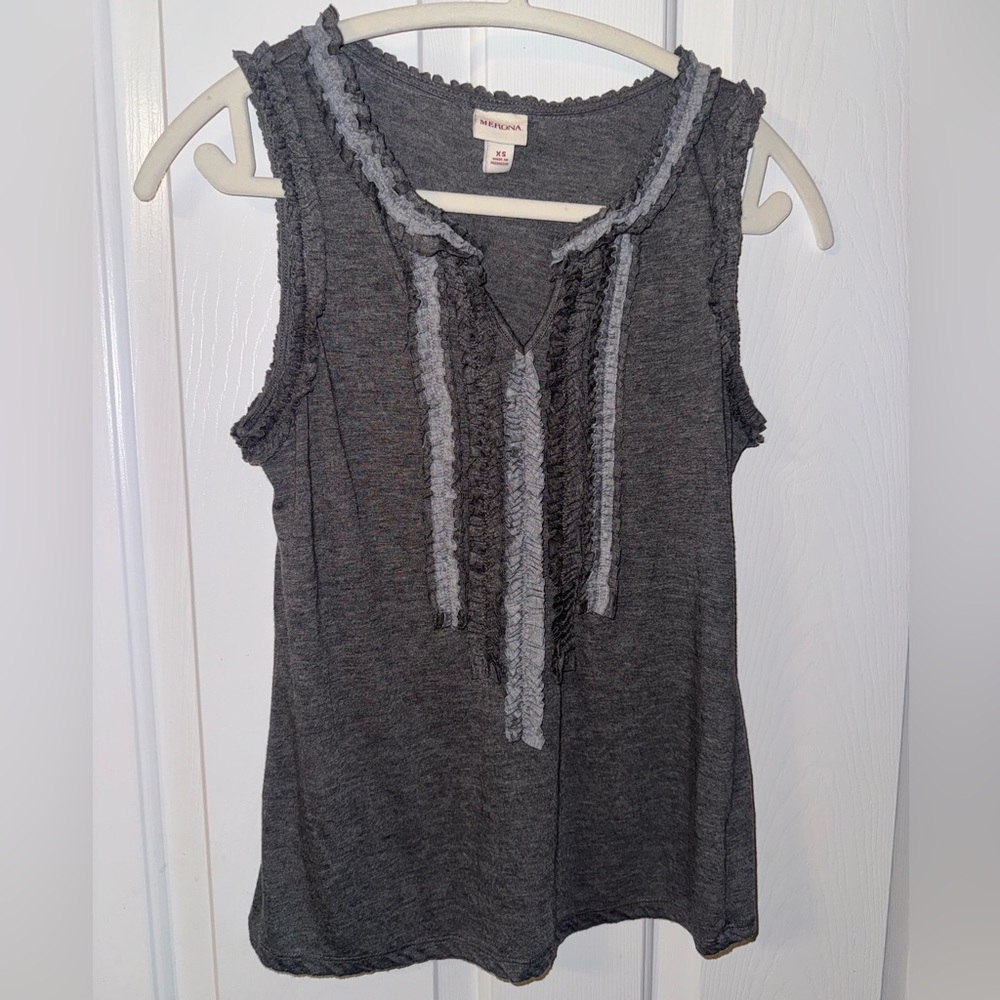 Merona Charcoal Tank Top with Ruffle Detail